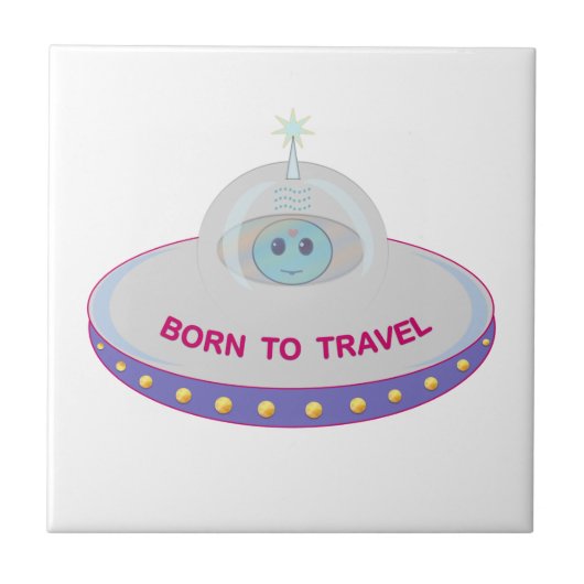 旅が好きなかわいい宇宙人と空飛ぶ円盤 タイル (正面)