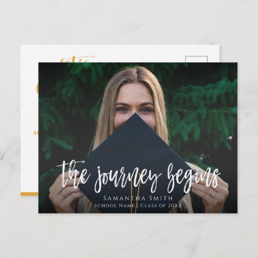 旅が始まる書モダン道写真の卒業 インビテーションポストカード (正面/裏面)