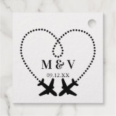 旅する結婚式 2つの飛行機がハートを作る モダン フェイバータグ (裏面)