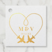 旅する結婚式 2つの飛行機がハートを作る モダン フェイバータグ (正面)