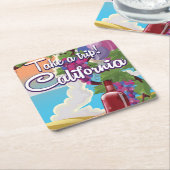 旅に出ろ！カリフォルニアヴィンテージワイン旅行ポスター スクエアペーパーコースター (アングル)