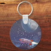 旅に出ろ!月のヴィンテージ漫画のポスターを訪れる キーホルダー (正面)