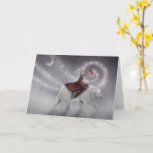 旅の乙女と北極熊のファンタジーアート カード (黄色い花)