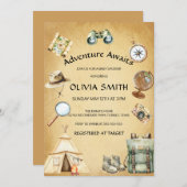 旅の冒険が赤男女兼用ちゃんシャワーを待つ 招待状 (正面/裏面)