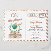 旅の場で彼女が行くベビーガールシャワーバラ金ゴールド 箔招待状 (正面)