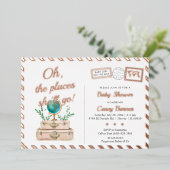 旅の場で彼女が行くベビーガールシャワーバラ金ゴールド 箔招待状 (立ち正面)