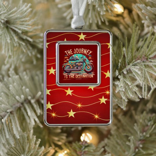 旅は目的地である：ヴィンテージバイク シルバープレートフレームオーナメント (ツリー)
