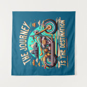 旅は目的地である:ヴィンテージバイク タペストリー (正面)