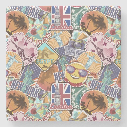 旅カラフル行シール ストーンコースター (正面)