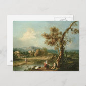 旅人のいるイタリアの川の風景 ポストカード (正面/裏面)