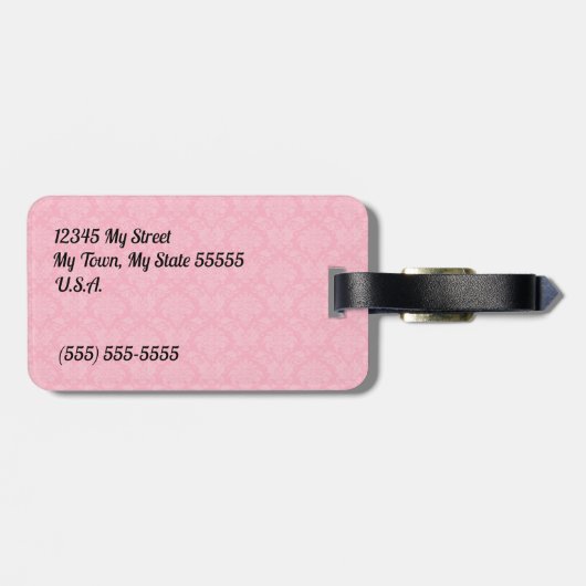 旅人モノグラムののためのピンクダマスク ラゲッジタグ (裏面横)