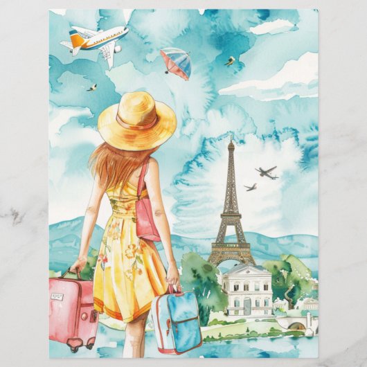 旅好き女子の旅水彩紙シート (正面)