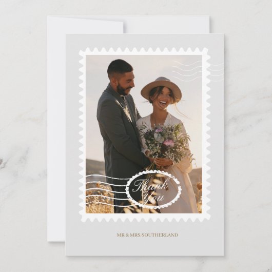 旅立ちの結婚式の旅行テーマの写真の感謝状 招待状 (正面)