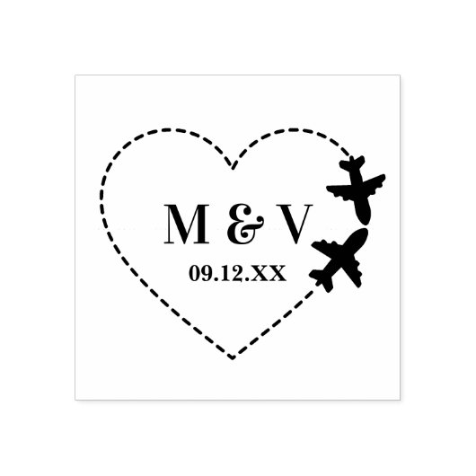 旅結婚行2機でハートを作るモダン ラバースタンプ (インプリント)