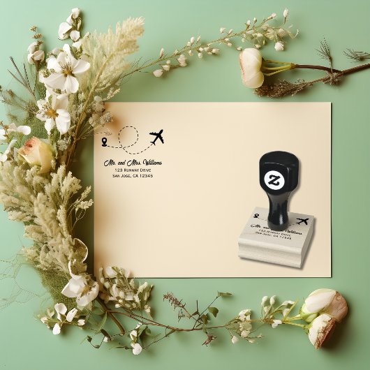 旅結婚行2機でハートを作るモダン ラバースタンプ