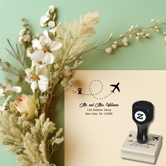 旅結婚行2機でハートを作るモダン ラバースタンプ