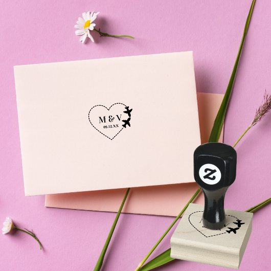旅結婚行2機でハートを作るモダン ラバースタンプ