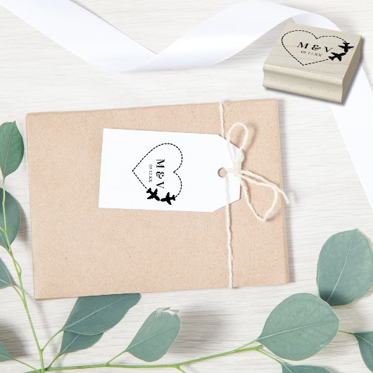 旅結婚行2機でハートを作るモダン ラバースタンプ