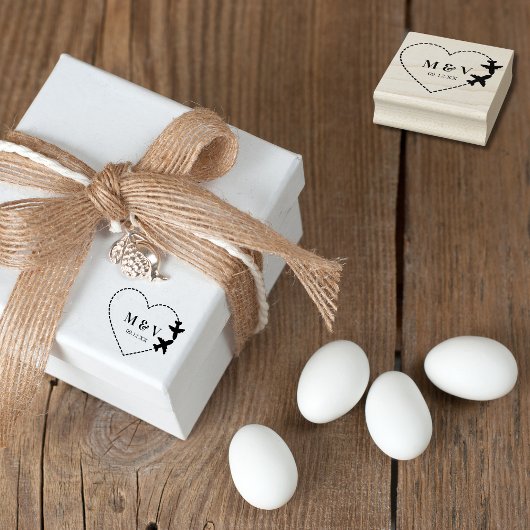 旅結婚行2機でハートを作るモダン ラバースタンプ