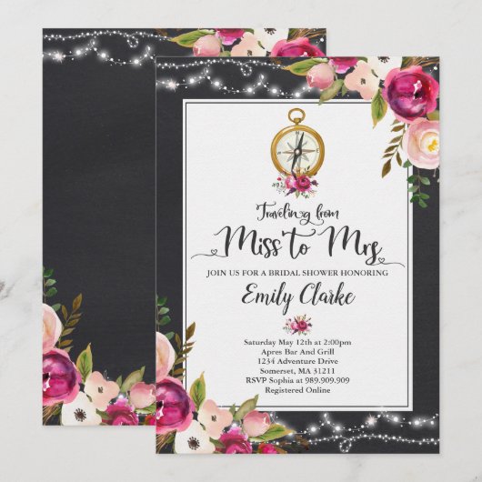 旅行からミッ恋しく思ズブライダルシャワー招待状 招待状 (正面/裏面)