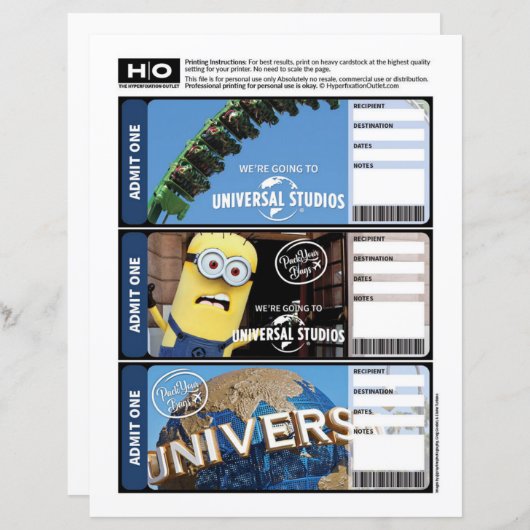 旅行とイベントのためのユニバーサルモックチケット (正面/裏面)