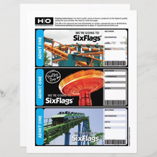 旅行とイベントのための6つのフラグモックチケット (正面/裏面)