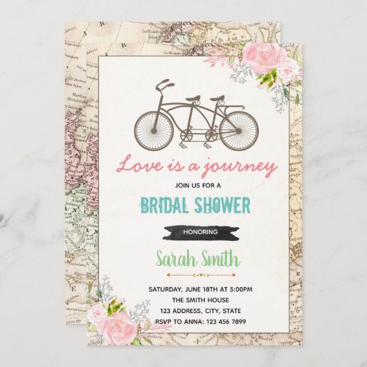 旅行のバイクのブライダルシャワーの招待 招待状 (正面/裏面)