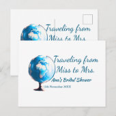 旅行のブライズシャワーに名前と日付を追加 ミスからミセスへ シム ポストカード (正面/裏面)
