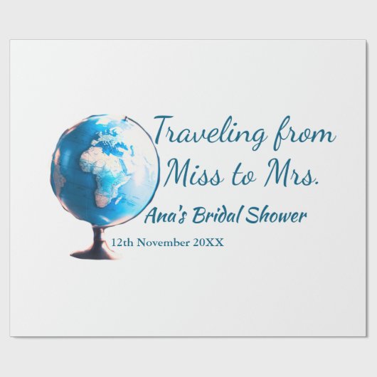 旅行のブライズシャワーに名前と日付を追加 ミスからミセスへ シム ラッピングペーパー (フラット)