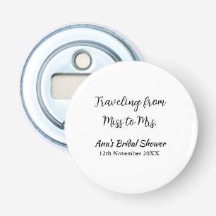 旅行のブライズシャワーの招待状に名前と日付を記入し、ミスからミセス・シムに変わる 栓抜き