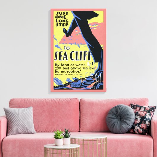 旅行のポスター海の崖を促進するロングアイランド キャンバスプリント (インサイチュ (リビング))