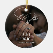 旅行の結婚飛行機ハート日付クリスマスの保存 セラミックオーナメント (正面)