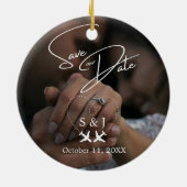 旅行の結婚飛行機ハート日付クリスマスの保存 セラミックオーナメント (裏面)