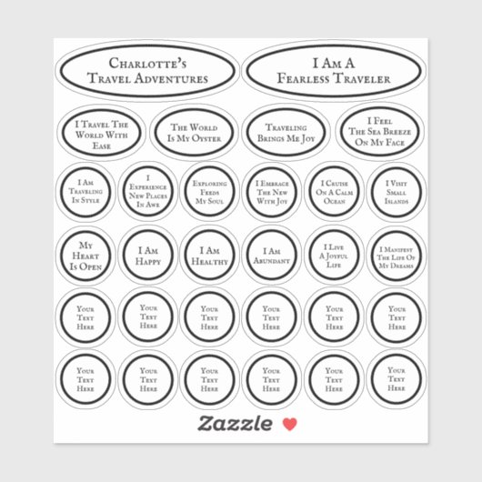 旅行の肯定黒白テンプレート30 シール (シート)