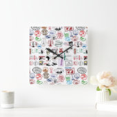 旅行はパターンを押します スクエア壁時計 (ホーム)