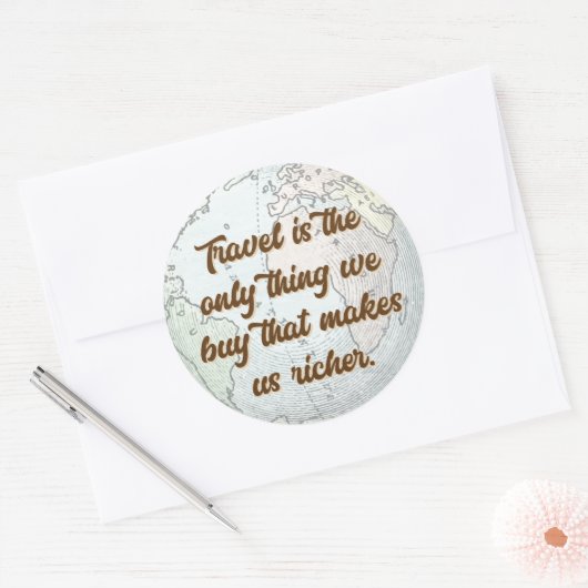 旅行は地球の地図と唯一の物の引用文である ラウンドシール (封筒)