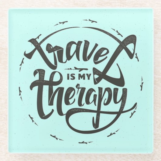 旅行は私のセラピーです ガラスコースター (正面)