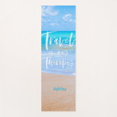 旅行は私のセラピーホワイト引用文名ビーチ ヨガマット (正面)