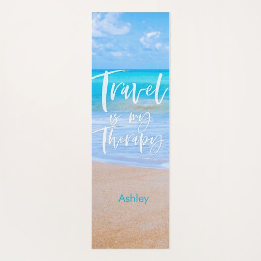 旅行は私のセラピーホワイト引用文名ビーチ ヨガマット (裏面)