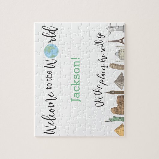 旅行をテーマにしたパズル – ベビーシャワーギフトアイディア ジグソーパズル (縦)