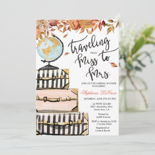 旅行をテーマにしたブライダルシャワーの招待状 招待状 (スタンド正面)
