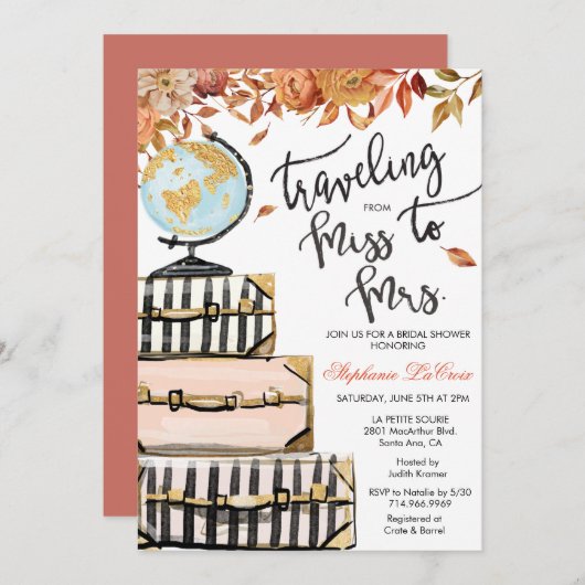 旅行をテーマにしたブライダルシャワーの招待状 招待状 (正面/裏面)