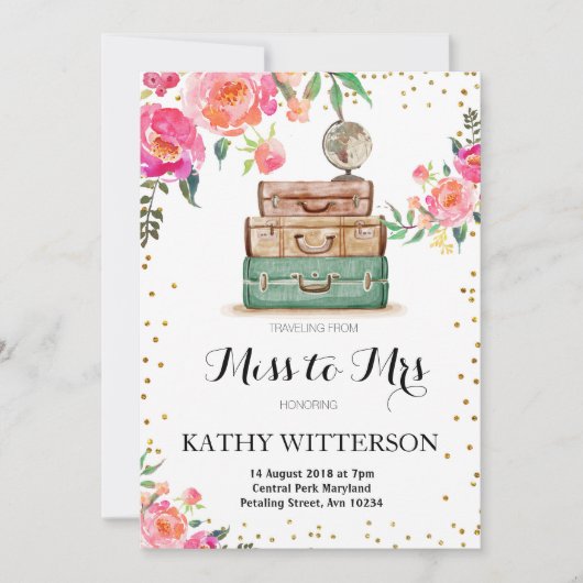 旅行をテーマにしたブライダルシャワーの招待状 招待状 (正面)