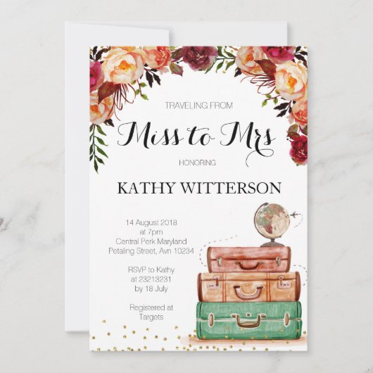 旅行をテーマにしたブライダルシャワーの招待状 招待状 (正面)