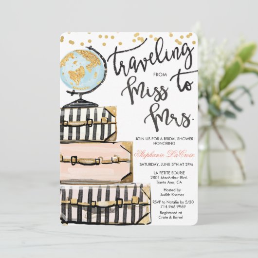旅行をテーマにしたブライダルシャワーの招待状 招待状 (スタンド正面)