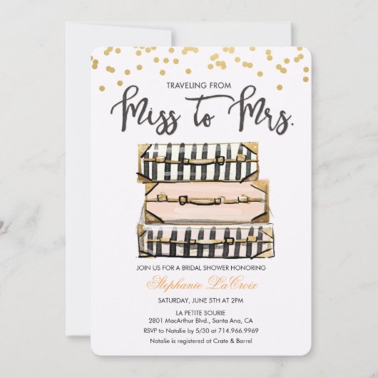 旅行をテーマにしたブライダルシャワーの招待状 招待状 (正面)