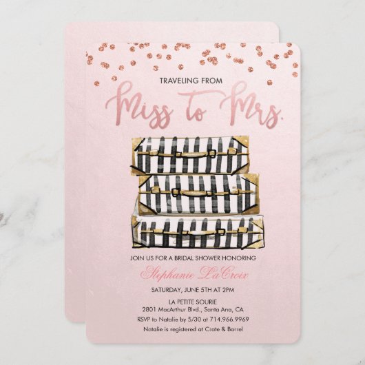 旅行をテーマにしたブライダルシャワーの招待状 招待状 (正面/裏面)