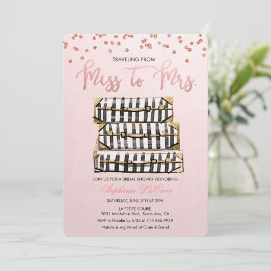 旅行をテーマにしたブライダルシャワーの招待状 招待状 (スタンド正面)