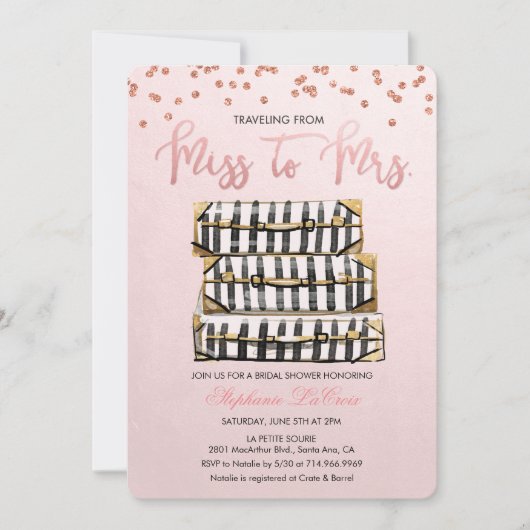 旅行をテーマにしたブライダルシャワーの招待状 招待状 (正面)