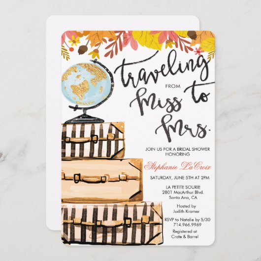 旅行をテーマにしたブライダルシャワーの招待状 招待状 (正面/裏面)